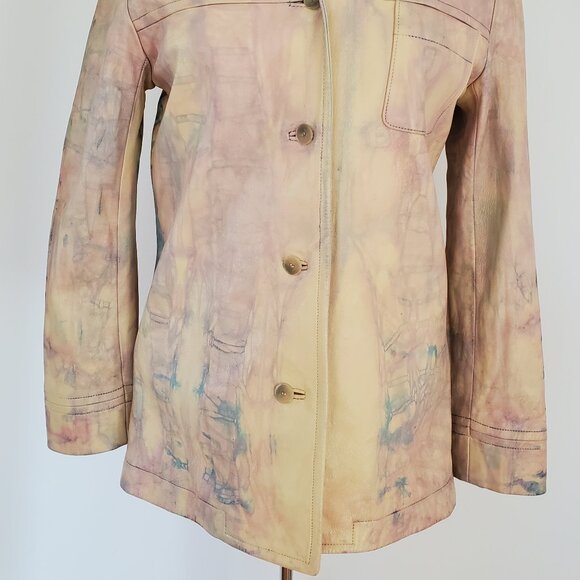 Escada 34 leather jacket tan pink beige blue purple white gray 4 6 small medium - Picture 6 of 10